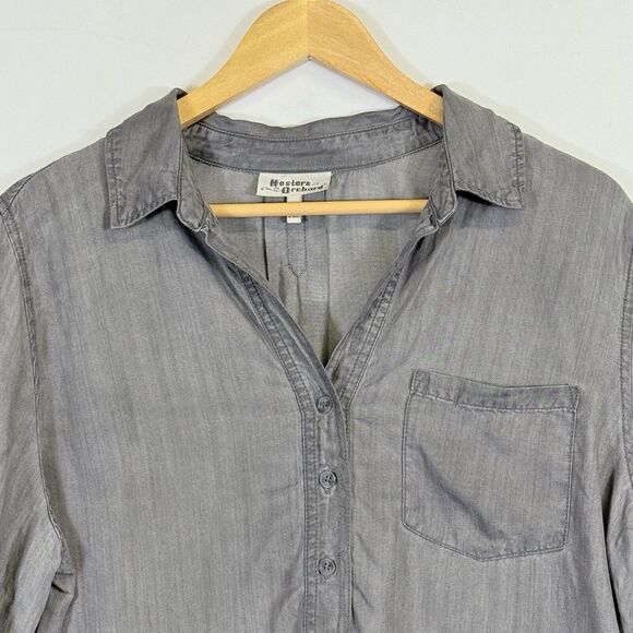 Hester & Orchard Washed Grey Tencel 3/4 Sleeve Shirt Top Tunic Women's Medium - Picture 2 of 6